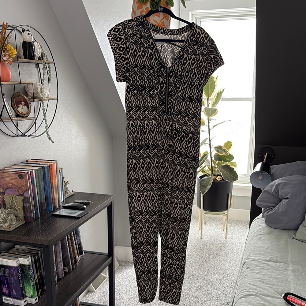 Corey Lynn Calter Cream and Black Geometric Jumpsuit